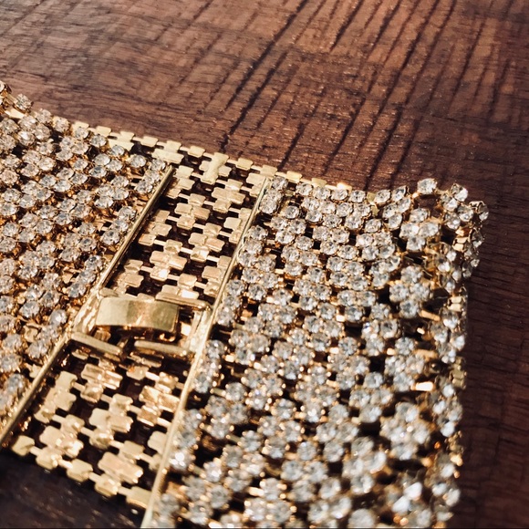 Bebe Luxury Gold White Stone Soft Cuff Bracelet - Picture 5 of 8